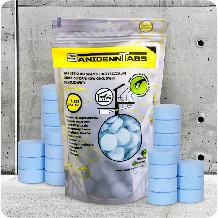 Tabletki bakterie do szamba i oczyszczalni SANIDENN 96+4 zapas na 2