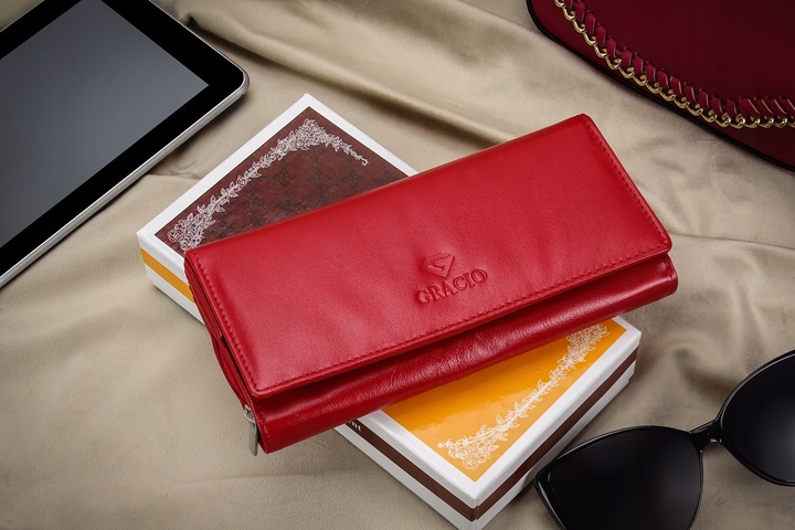 Damski Czerwony Gracio Portfel Skóra Naturalna BIG