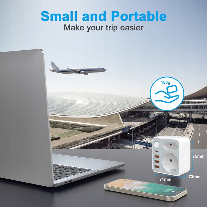 ŁADOWARKA TYP G Adapter podróżny 3USB+1USB-C, UK WTYCZKA