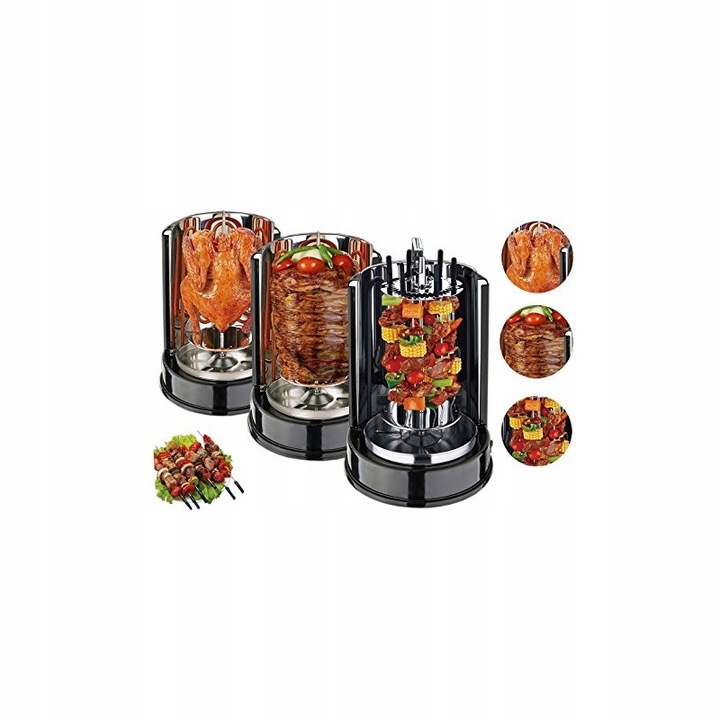 GRILL DO KURCZAKA KEBAB SZASZŁYKI OBROTOWY 360' 1400W