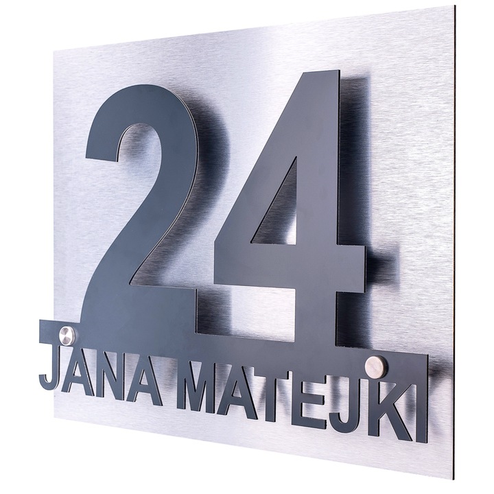 DUŻY NUMER DOMU TABLICZKA ADRESOWA Z NUMEREM DOMU 48x38cm ANTRACYT SREBRNA