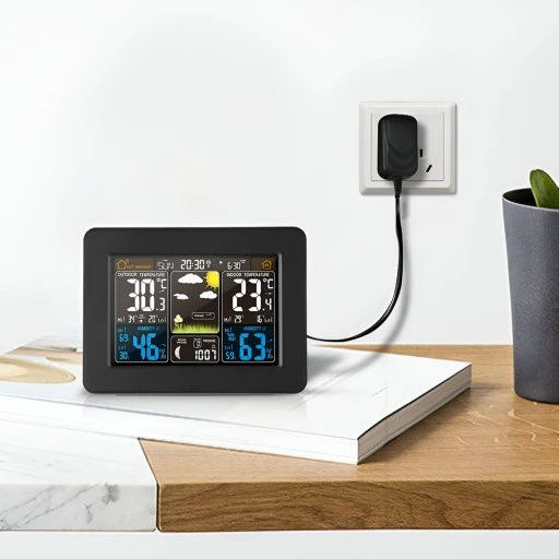 BEZPRZEWODOWA STACJA POGODY LCD POGODOWA HIGROMETR BAROMETR DCF + CZUJNIK