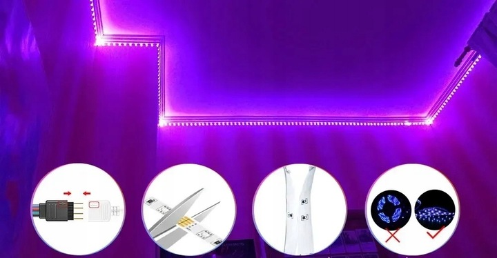 TAŚMA LED RGB KOLOROWA 20M BLUETOOTH STEROWANIE MUZYKĄ APLIKACJA PILOT