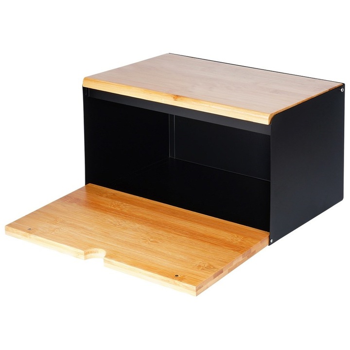 Chlebak METALOWY drewniany pojemnik zamykany na pieczywo chleb bułki czarny