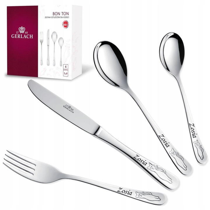 Sztućce dla Dzieci Gerlach Bon Ton Kotki Grawer Prezent na Chrzest