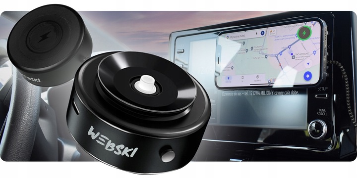 UCHWYT MAGNETYCZNY SAMOCHODOWY Z PRZYSSAWKĄ MAGSAFE QI INDUKCYJNY 15W