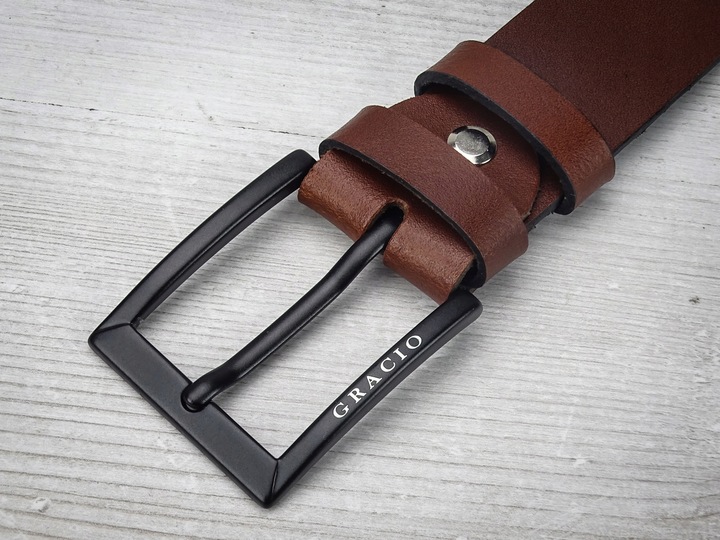 GRACIO meski skorzany PASEK brazowy KLAMRA czarna