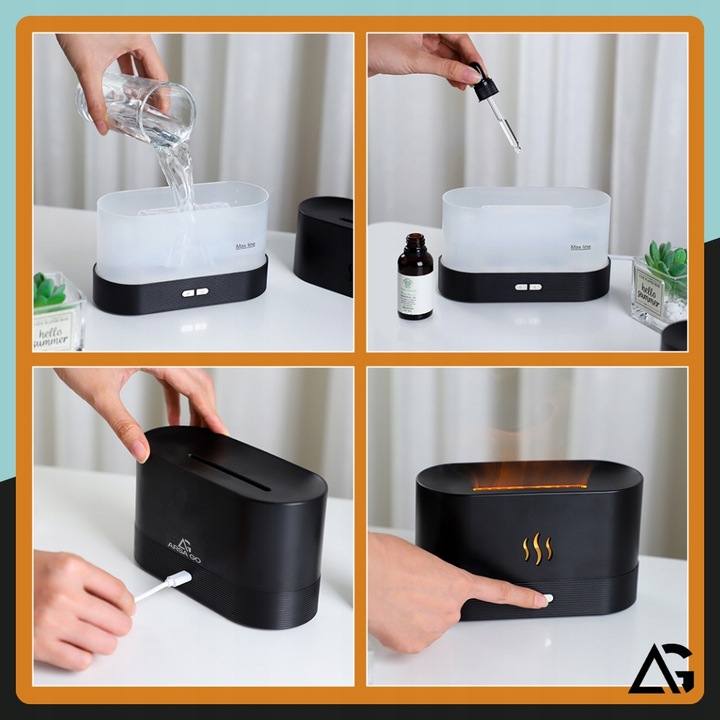 NAWILŻACZ POWIETRZA DYFUZOR LAMPKA NOCNA LED EFEKT PŁOMIENIA KOMINEK