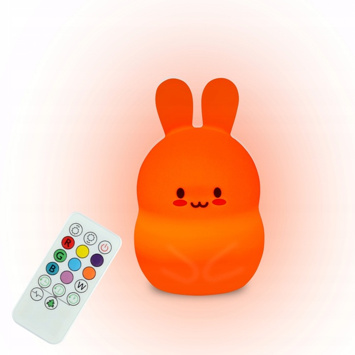 LAMPKA NOCNA KRÓLIK DLA DZIECI KOLOROWA SILIKONOWA z PILOTEM RGB MIĘKKA LED