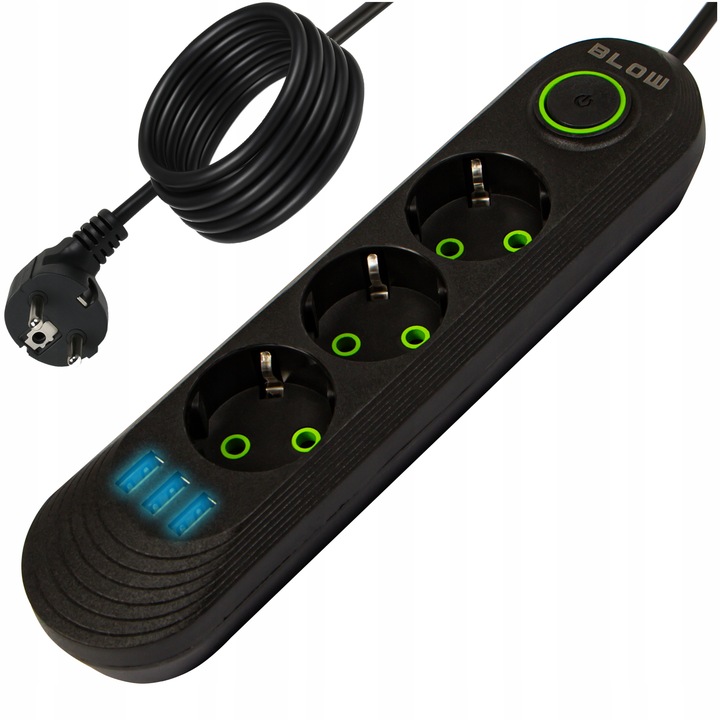 PRZEDŁUŻACZ LISTWA ZASILAJĄCA WŁĄCZNIK 3x USB 3 GNIAZDA 5m