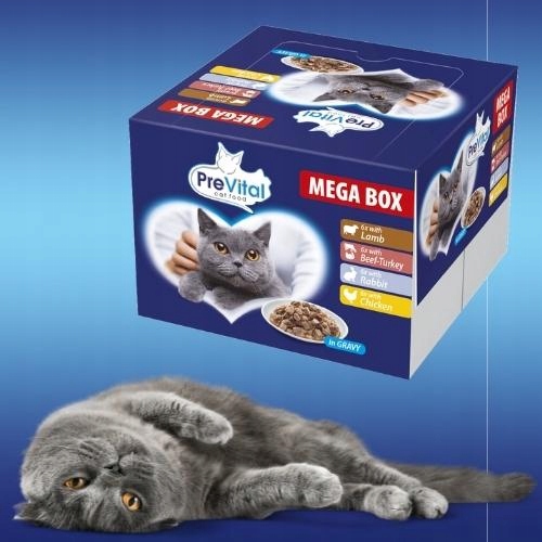 MOKRA KARMA DLA KOTA MEGA BOX MIX SMAKÓW 24X100G SASZETKI DLA KOTA PREVITAL