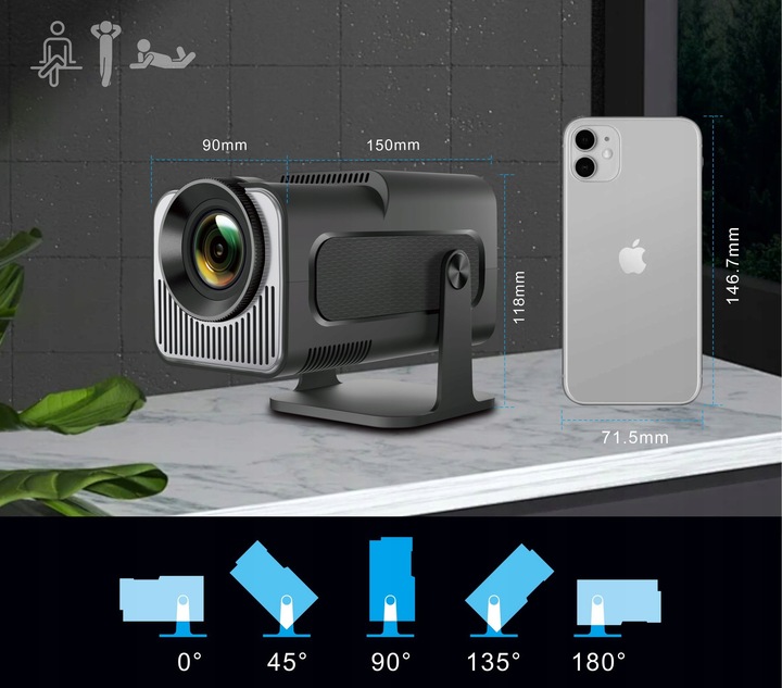 PROJEKTOR RZUTNIK ANDROID TV WIFI LED MINI PRZENOŚNY SMART GŁOŚNIK