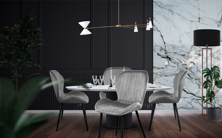 Krzesło welurowe tapicerowane MARK ADLER szare do jadalni salonu loft