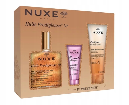 NUXE ZESTAW Suchy Olejek Or 100ml + szampon 30ml +olejek pod prysznic 100ml
