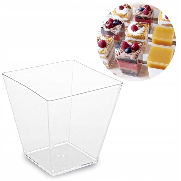 POJEMNIKI PUCHARKI KWADRATOWE DO DESERÓW KUBKI SŁODKI STÓŁ BUFET 60ML