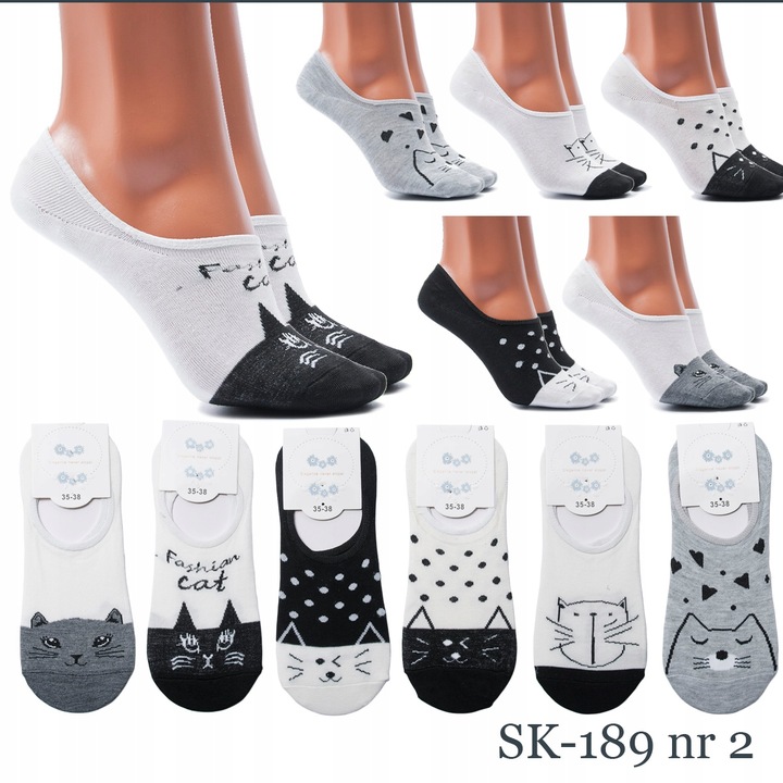 6x STOPKI DAMSKIE BAWEŁNIANE KOLOROWE SKARPETKI SILIKON WESOŁE WZORY