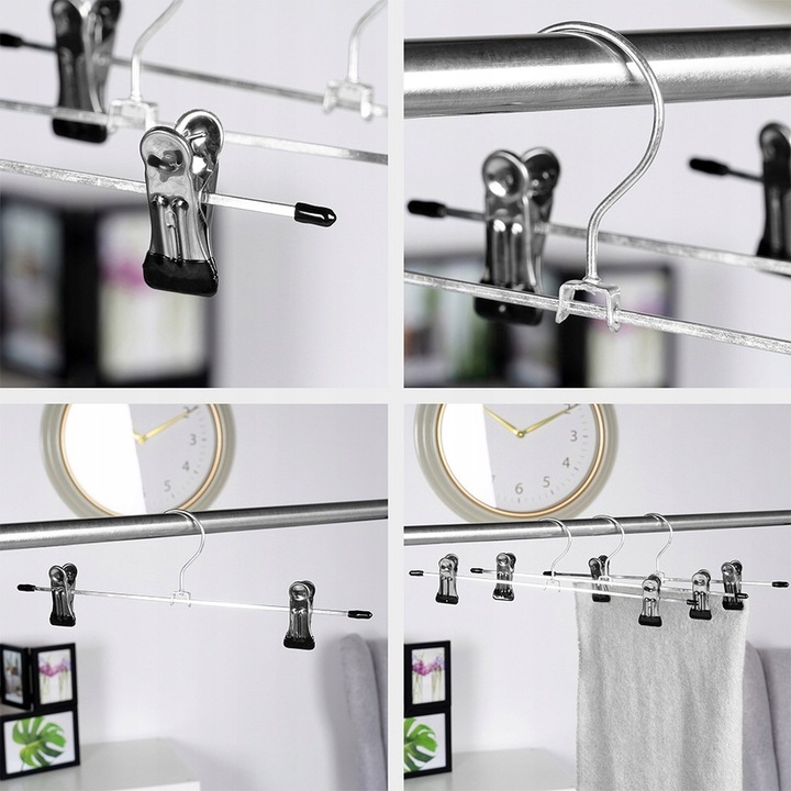 12x Wieszaki METALOWE wiszące z klipsami odzieżowe szafy spodnie
