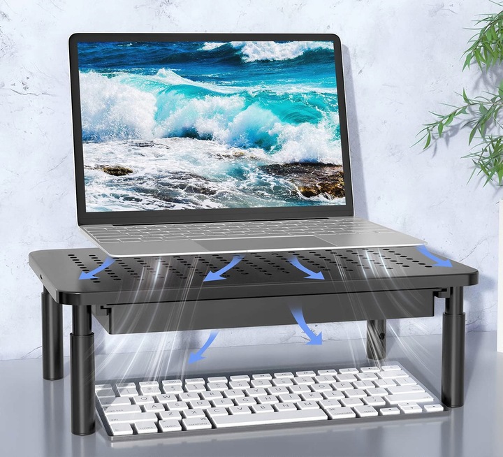 Stolik Pod Laptop Drukarkę Monitor Do 20kg Regulowany Z Szufladą Czarny