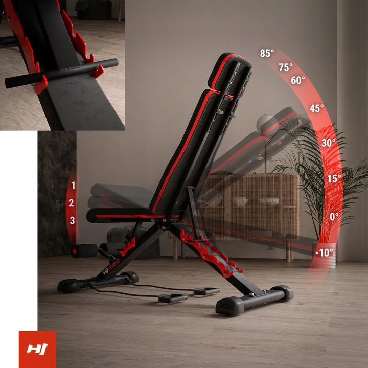 Ławka treningowa z ekspanderami regulowana hopsport 250 kg składana