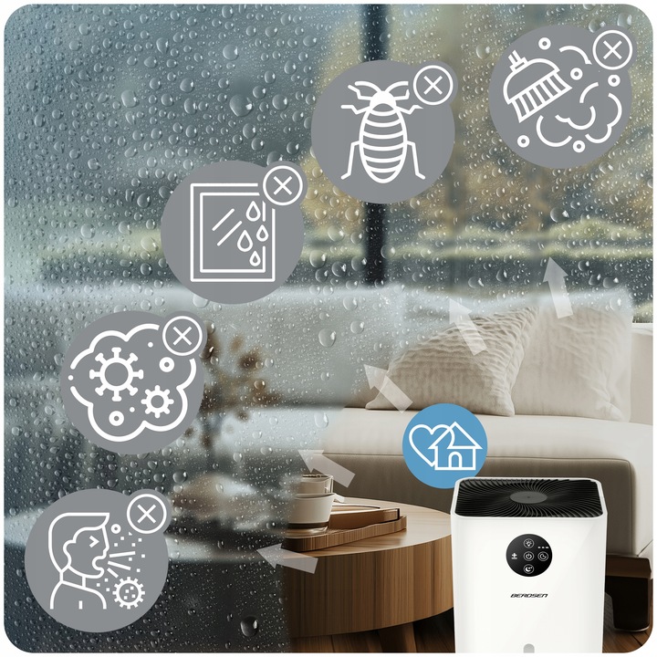 OSUSZACZ POWIETRZA POCHŁANIACZ WILGOCI CICHY 34dB LED Berdsen 1,8L