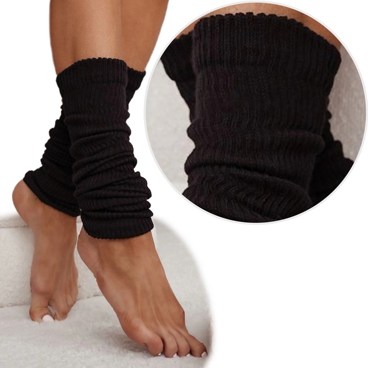 GETRY BAWEŁNIANE damskie ocieplacze na nogi łydki w PRĄŻEK czarne