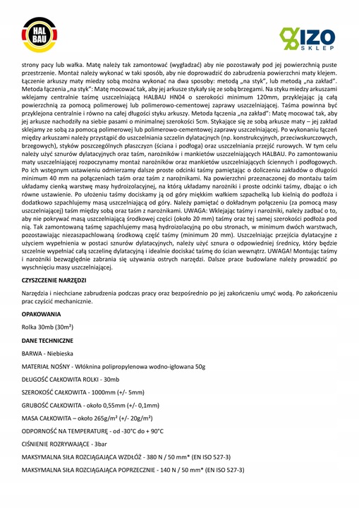 Mata do Hydroizolacji Super Moc Uszczelnienie 1m