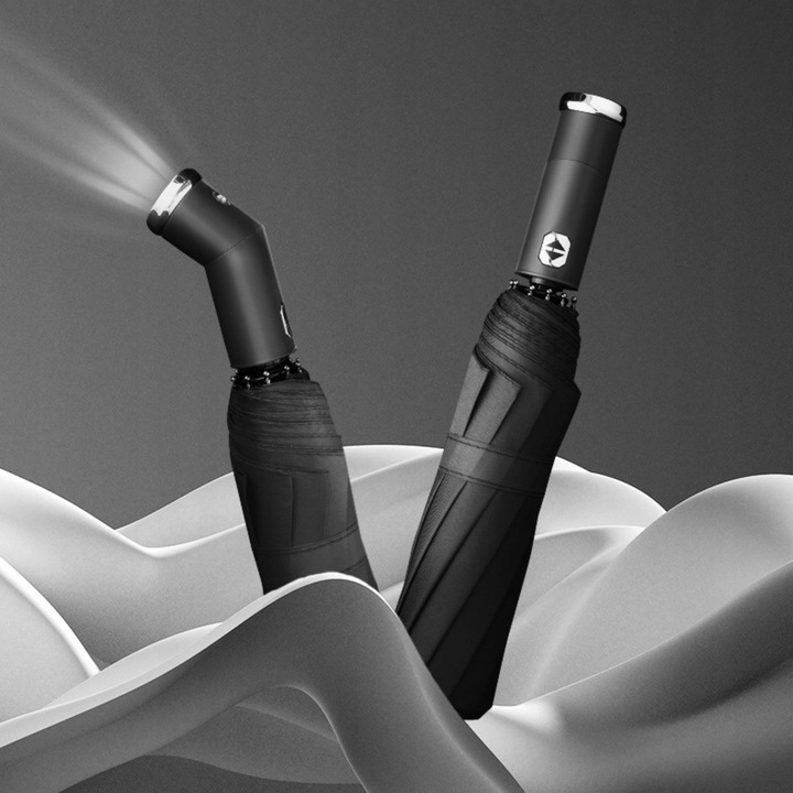 PARASOLKA AUTOMATYCZNA Z LATARKĄ LED PARASOL SKŁADANY PEŁEN AUTOMAT CZARNY