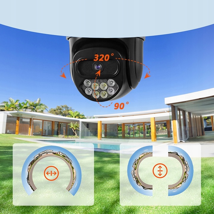 PODWÓJNA KAMERA 2X5MP 5GHz ZOOM ZEWNĘTRZNA OBROTOWA IP WIFI ALARM DETEKCJA