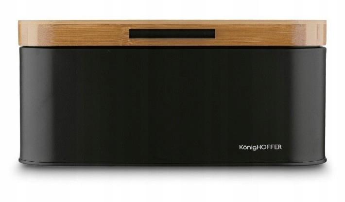 CHLEBAK STALOWY Z POKRYWA BAMBUSOWA POJEMNIK NA PIECZYWO CHLEB BUŁKI Czarny