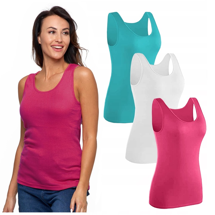 3x DAMSKI Tank TOP Bawełniany Moraj Podkoszulka Zestaw 3szt KOLORY r. M