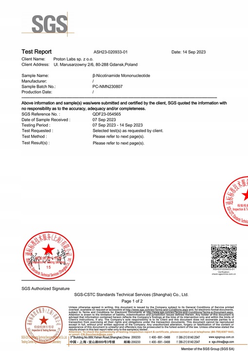PROTON LABS NMN 15 g czysty proszek 100% mononukleotyd PRZEBADANY 100% pure