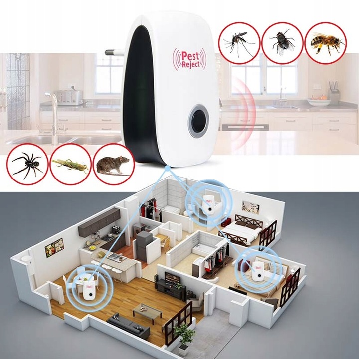 4 x WTYCZKA-ULTRADŹWIĘKOWY ODSTRASZACZ Szkodników, Myszy, Karaluchy,