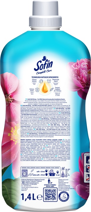 SOFIN Płyn do Płukania Tkanin Koncentrat z Olejkami MIX 1,4l x 4szt 280prań