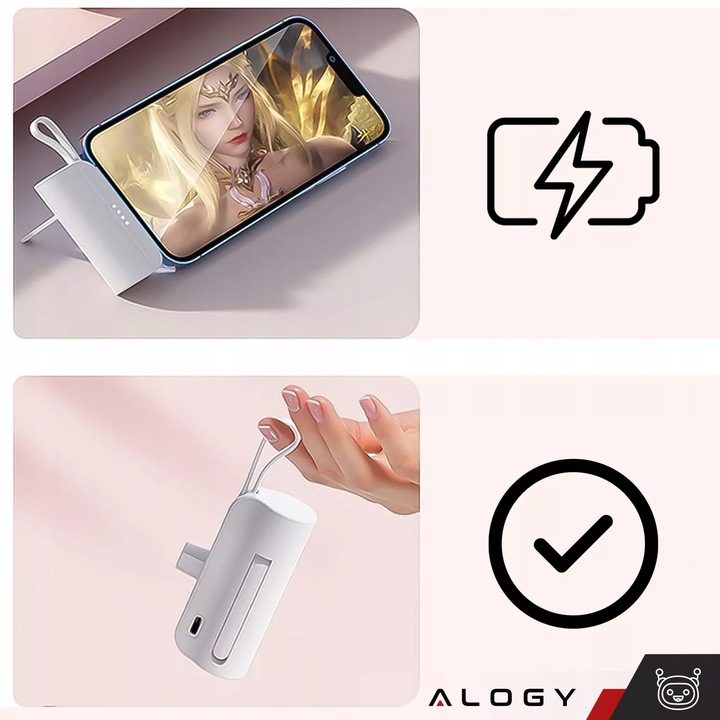 MAŁY PowerBank 5000 mAh kieszonkowy do iPhone 16 15 14 USB-C TYP-C 5000mAh