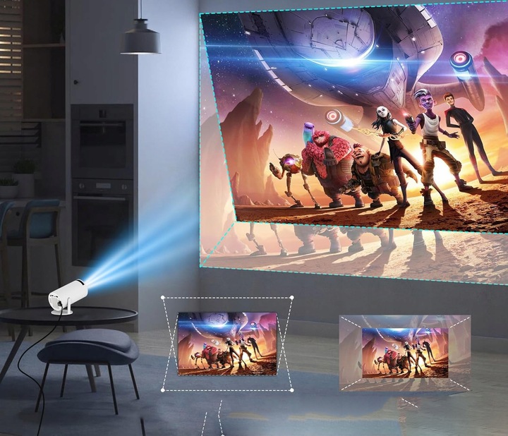 PROJEKTOR RZUTNIK ANDROID TV WIFI FULL HD PRZENOŚNY SMART GŁOŚNIK OBROTOWY