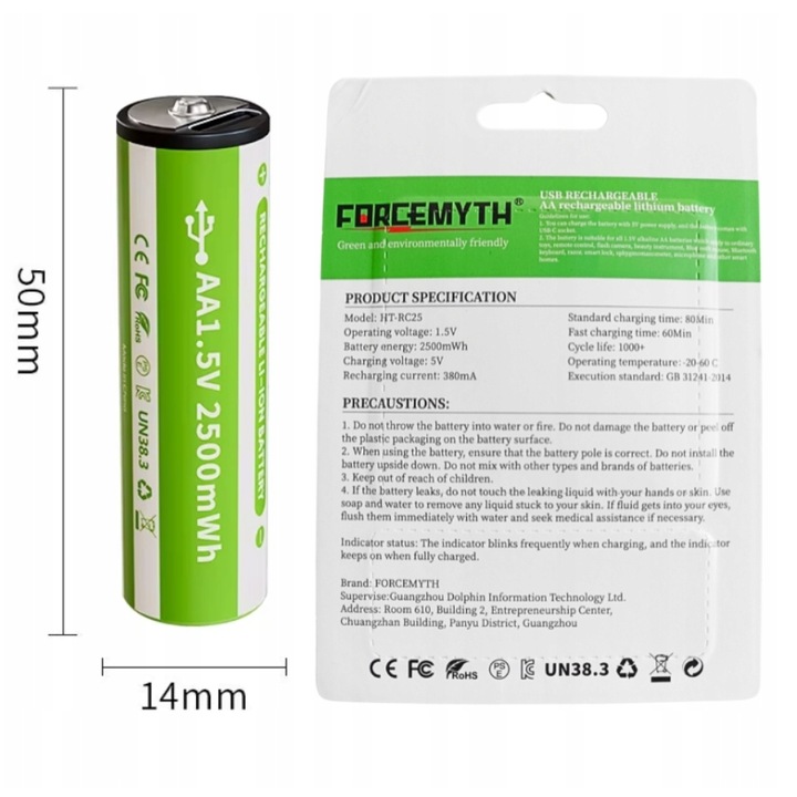 AKUMULATOR BATERIA LITOWO-JONOWA 1,5V AA Z KABLEM USB BATERIE PALUSZKI