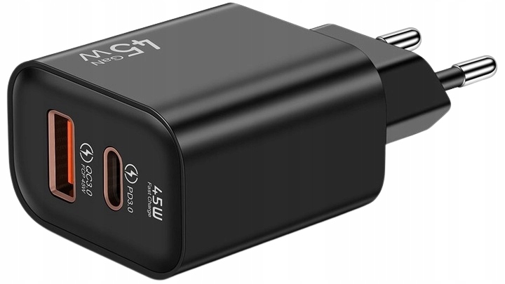 SZYBKA ŁADOWARKA KOSTKA GaN 45W ZASILACZ 2xUSB QC 3.0 PD 3A