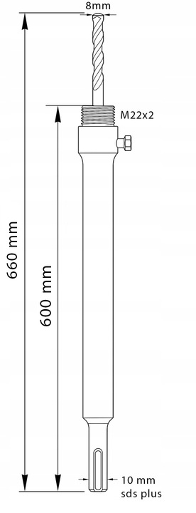 ADAPTER do OTWORNIC PRZEDŁUŻKA 600mm M22x2.0 KORONKI SDS PLUS do