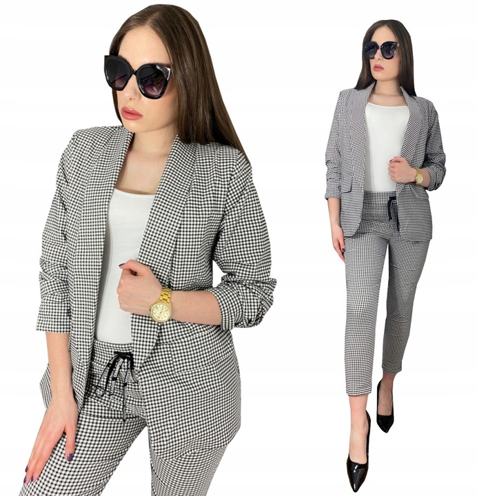 KOMPLET DAMSKI GARNITUR W KRATĘ ŻAKIET I SPODNIE L