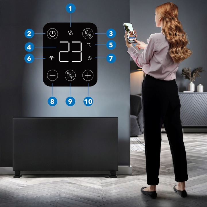 Grzejnik elektryczny konwektorowy EBERG DEXO 2000W WiFi termostat LED pilot