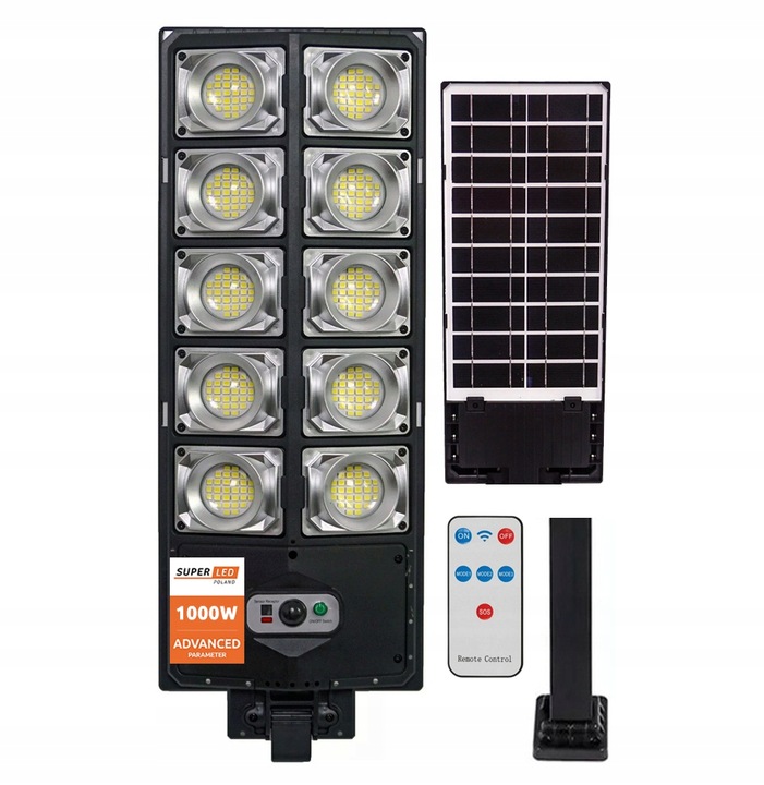 Lampa solarna LED 1000W Latarnia uliczna z czujnik + uchwyt + pilot