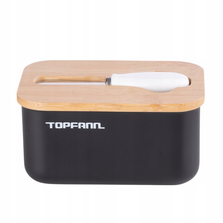 MASELNICZKA CZARNA POJEMNIK NA MASŁO MASELNICA Z POKRYWKĄ I NOŻYKIEM