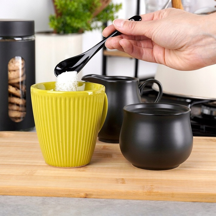 Zestaw CUKIERNICZKA MLECZNIK ŁYŻECZKA pojemnik na cukier mleko czarna