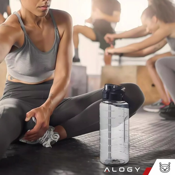 Butelka Bidon ze Słomką 2L na Wodę do Picia Motywacyjna z Przypomnieniem