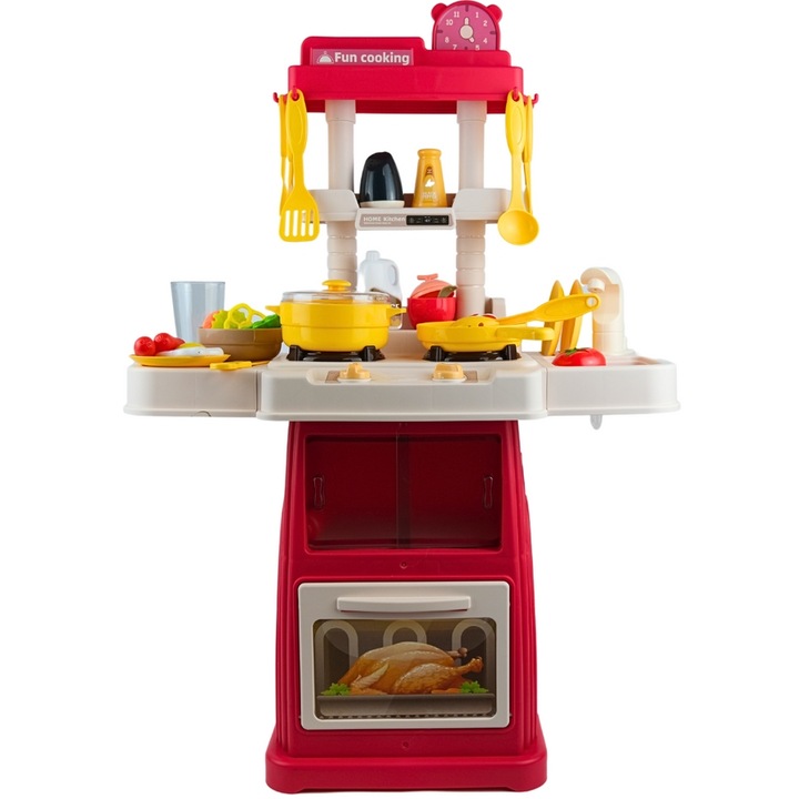 Duża Kuchnia Dla Dzieci 66 cm Kran Para Palniki + Akcesoria Spożywcze