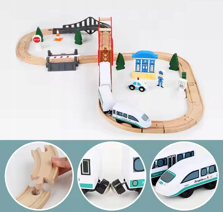 DREWNIANA KOLEJKA POCIĄG NA BATERIE TOR TORY ZESTAW AUTO DLA DZIECI XL 3,2M