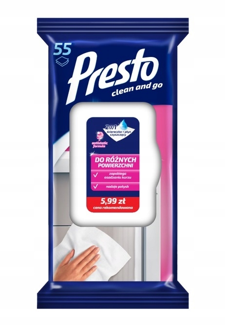 PRESTO ZESTAW MIX 4x Ściereczki chusteczki nawilżane mokre do domu 2w1
