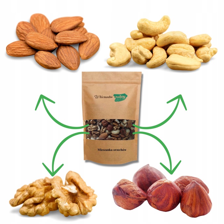 MIESZANKA ORZECHÓW 1 kg włoskie, nerkowce, migdały, laskowe – bez dodatków