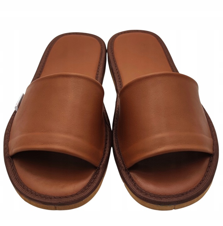 KLAPKI SKÓRZANE DAMSKIE wygodne pantofle kapcie skórzane PREMIUM BRĄZ