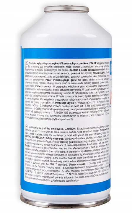 GAZ DO NAPEŁNIANIA KLIMATYZACJI AUT R134A CZYNNIK CHŁODNICZY KLIMY FIXCLIMA